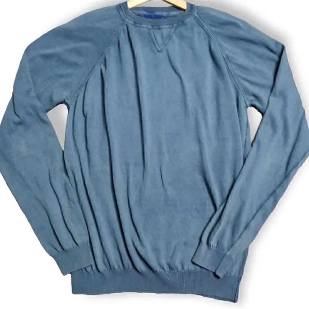DAVID DONAHUE ITALY DUSTY BLUE 100% COTTON CLASSIC LONG SLEEVE SWEATER SIZE M